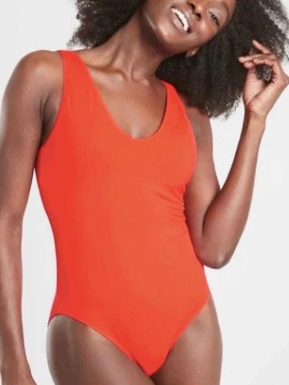 Athleta Hampton One Piece Swimsuit vibrant orange-pink in Coral Petal Sz S